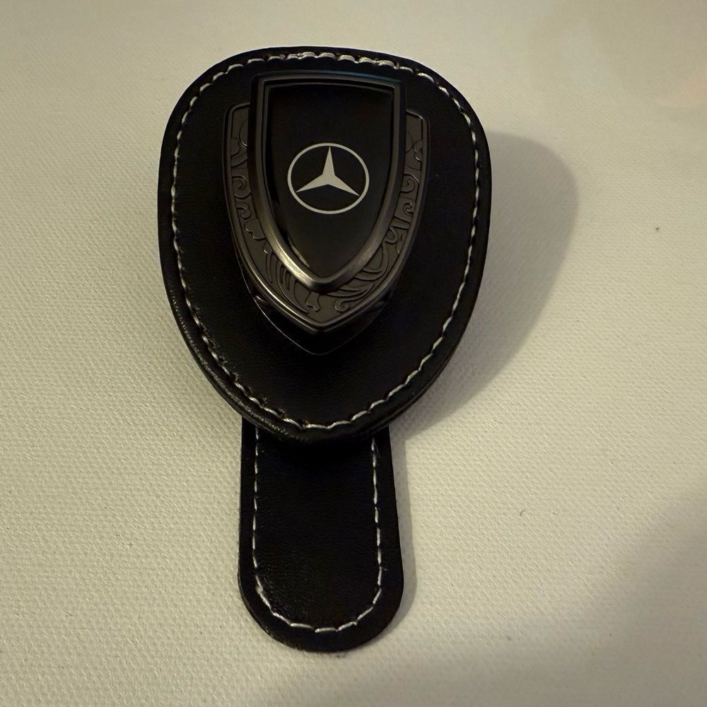 Mercedes Sunglass Holder for Car with Logo Black PU Leather NWT